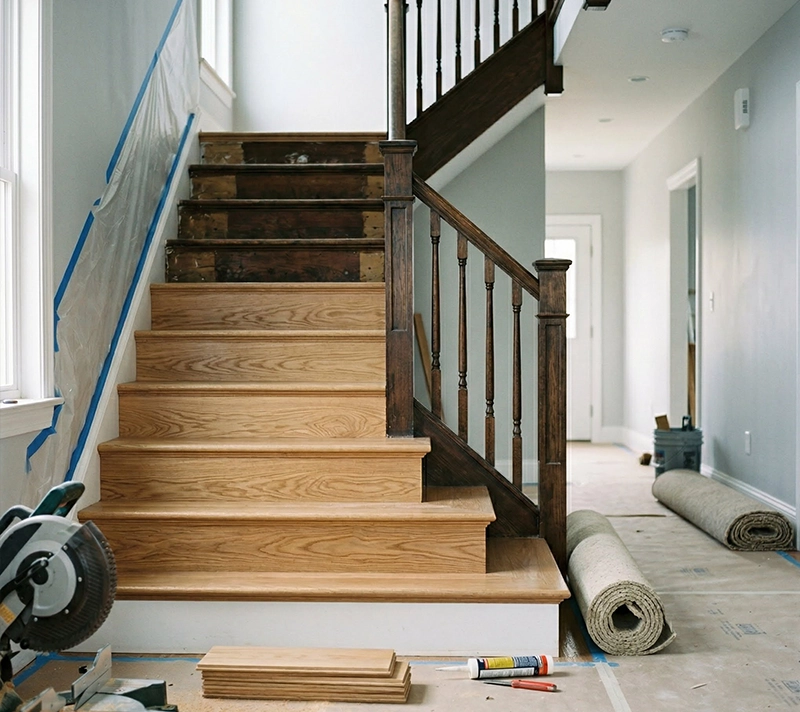 Wood Staircase Refinishing; Under-Stairs Storage Solutions Ottawa; Structural load-bearing verification; LVL Beam Installation (Laminated Veneer Lumber)