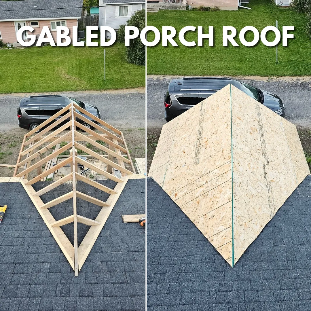 Gabled porch roof — Rough Carpentry Contractors; Finish Carpentry Services Ontario; O.Reg. 332/12 compliant portfolio